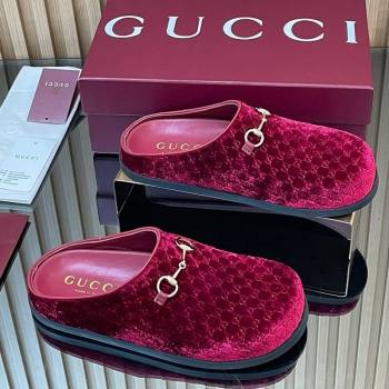 Gucci GG Velvet Flat Mules with Horsebit Red 2025 836057 (MD-251020020)