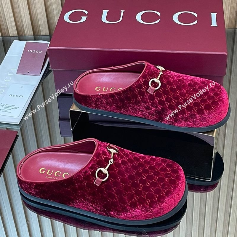 Gucci GG Velvet Flat Mules with Horsebit Red 2025 836057 (MD-251020020)
