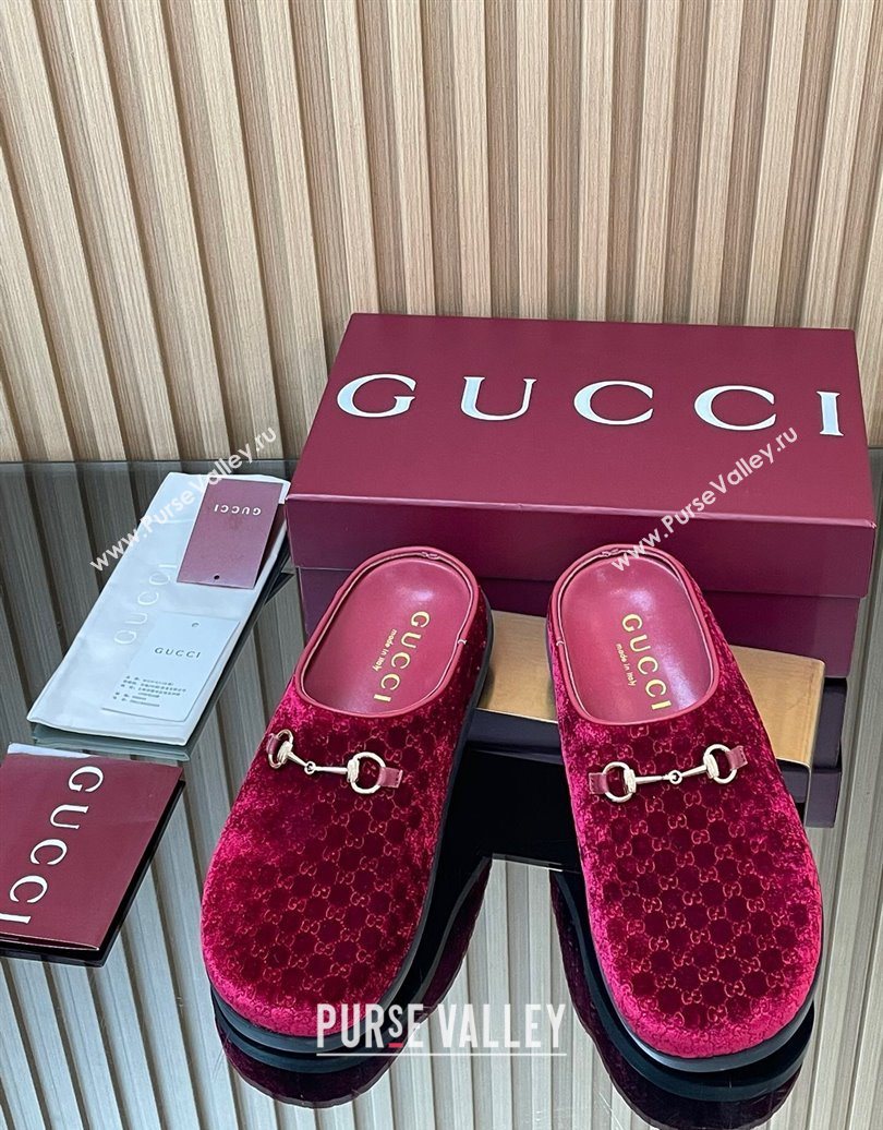 Gucci GG Velvet Flat Mules with Horsebit Red 2025 836057 (MD-251020020)