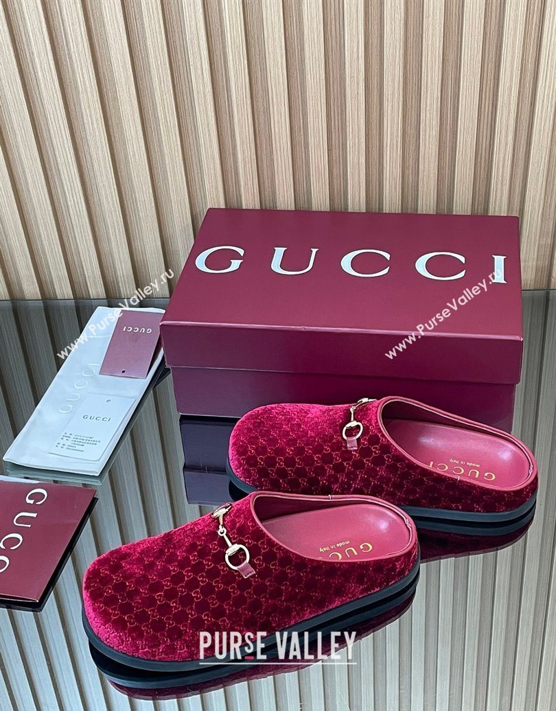 Gucci GG Velvet Flat Mules with Horsebit Red 2025 836057 (MD-251020020)
