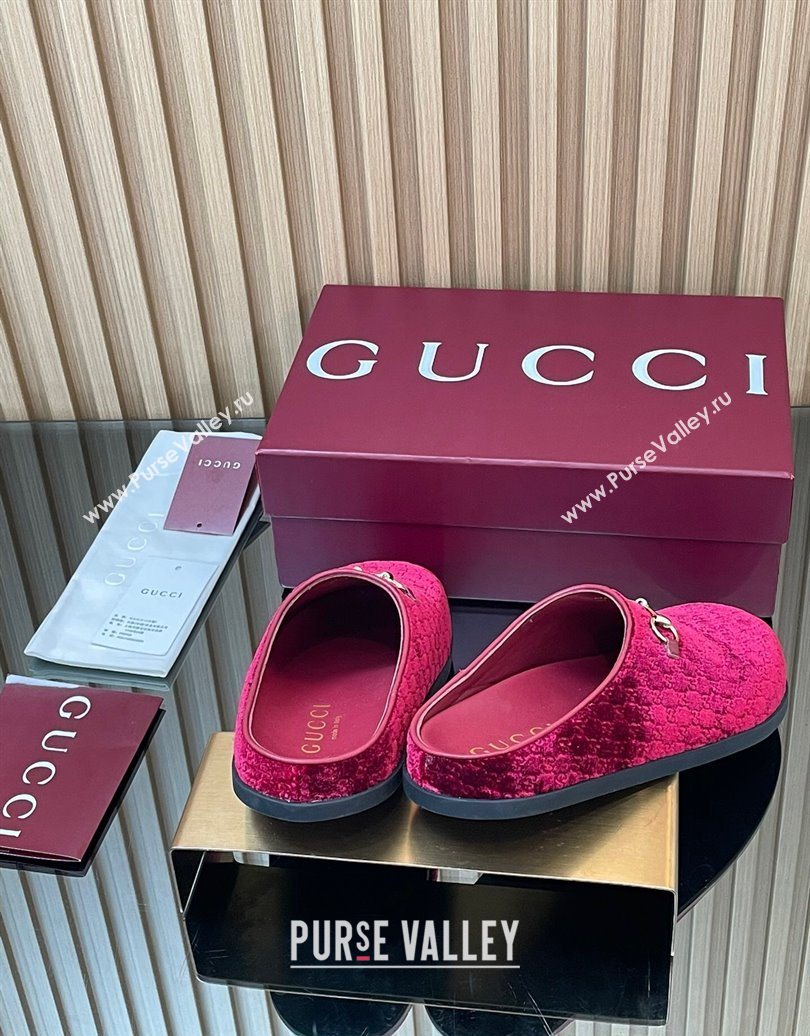 Gucci GG Velvet Flat Mules with Horsebit Red 2025 836057 (MD-251020020)