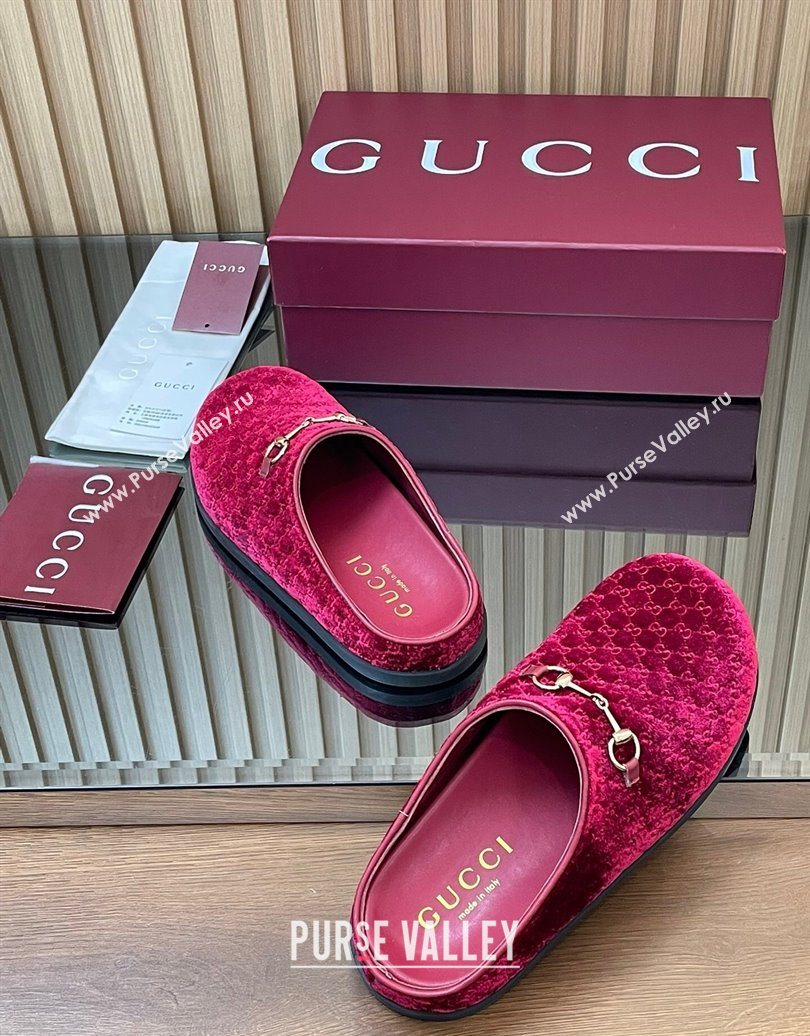 Gucci GG Velvet Flat Mules with Horsebit Red 2025 836057 (MD-251020020)