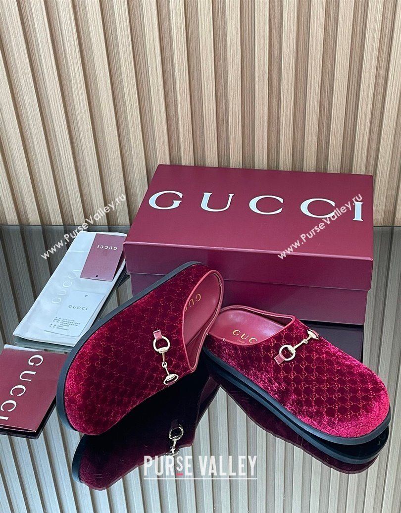 Gucci GG Velvet Flat Mules with Horsebit Red 2025 836057 (MD-251020020)