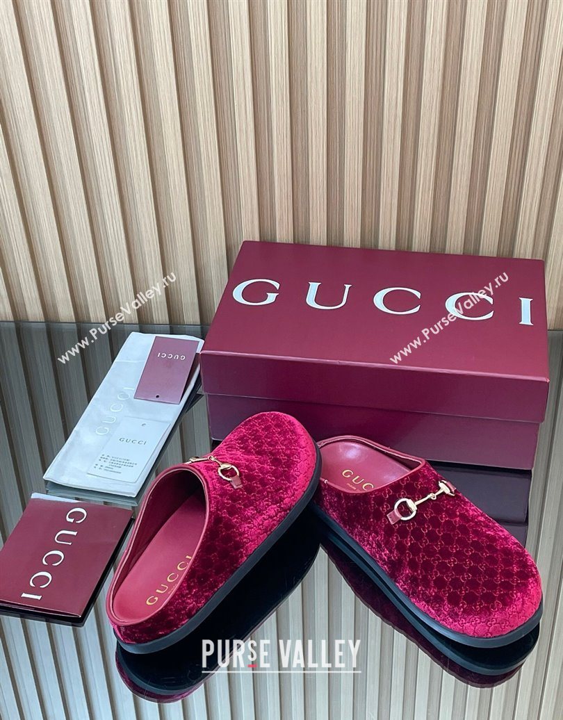 Gucci GG Velvet Flat Mules with Horsebit Red 2025 836057 (MD-251020020)