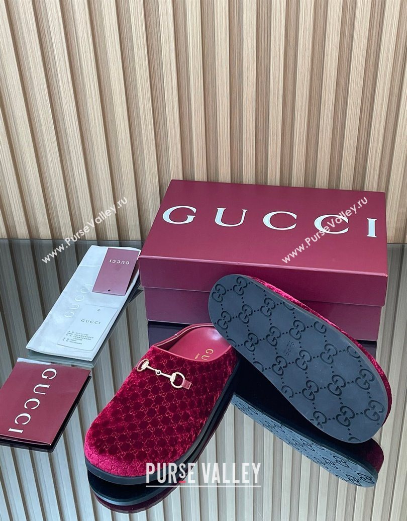 Gucci GG Velvet Flat Mules with Horsebit Red 2025 836057 (MD-251020020)