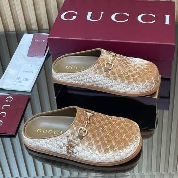 Gucci GG Velvet Flat Mules with Horsebit Beige 2025 836057 (MD-251020021)