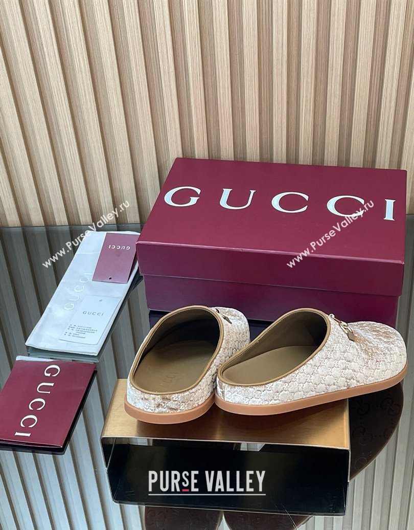 Gucci GG Velvet Flat Mules with Horsebit Beige 2025 836057 (MD-251020021)