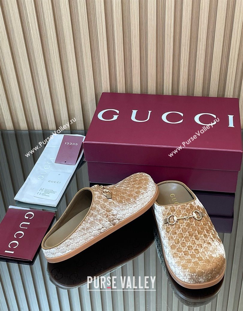 Gucci GG Velvet Flat Mules with Horsebit Beige 2025 836057 (MD-251020021)