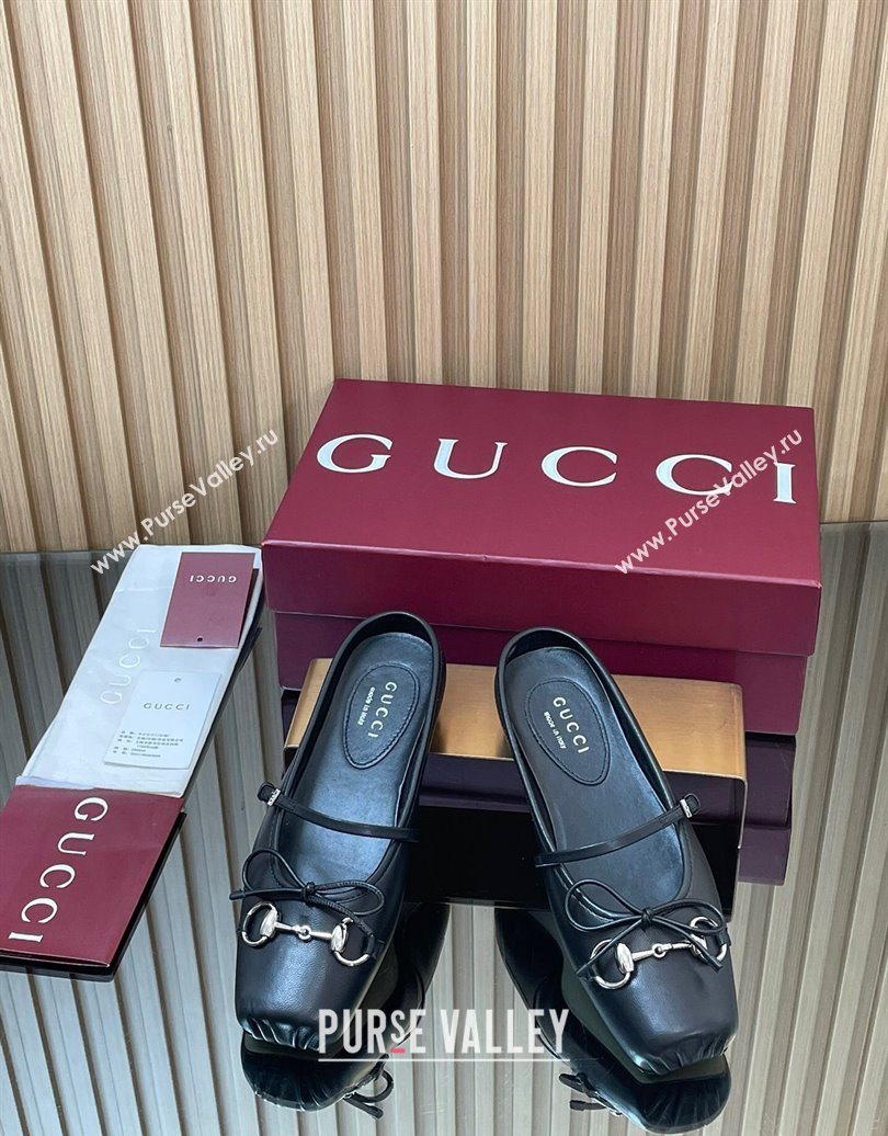 Gucci Horsebit Flat Mules in Leather Black 2025 850317 (MD-251021063)