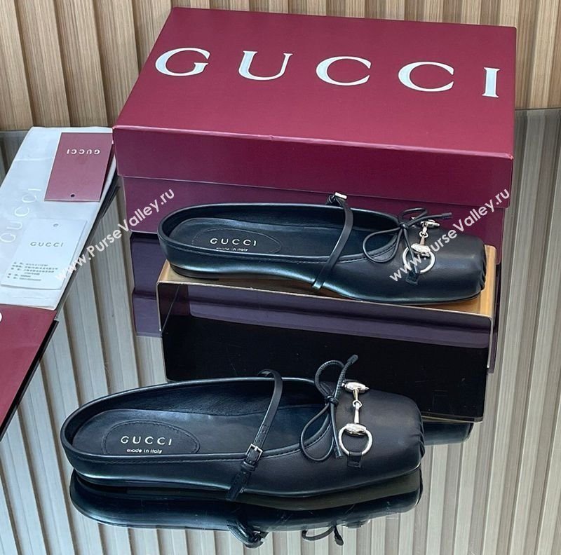 Gucci Horsebit Flat Mules in Leather Black 2025 850317 (MD-251021063)