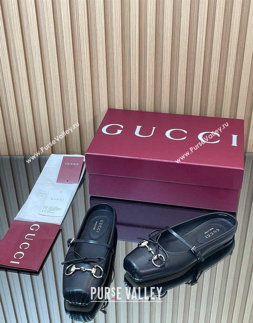 Gucci Horsebit Flat Mules in Leather Black 2025 850317 (MD-251021063)