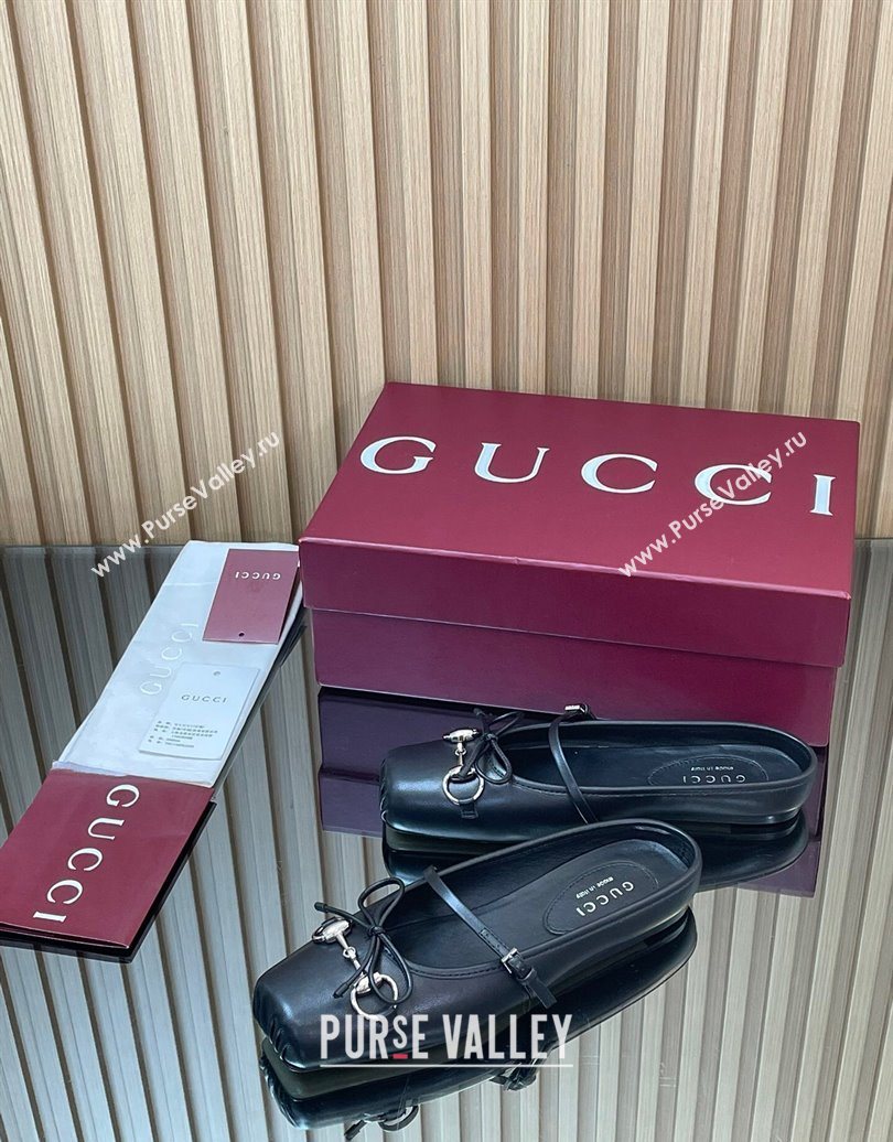 Gucci Horsebit Flat Mules in Leather Black 2025 850317 (MD-251021063)