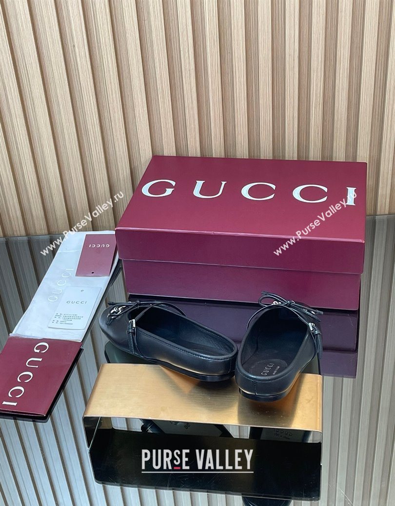 Gucci Horsebit Flat Mules in Leather Black 2025 850317 (MD-251021063)