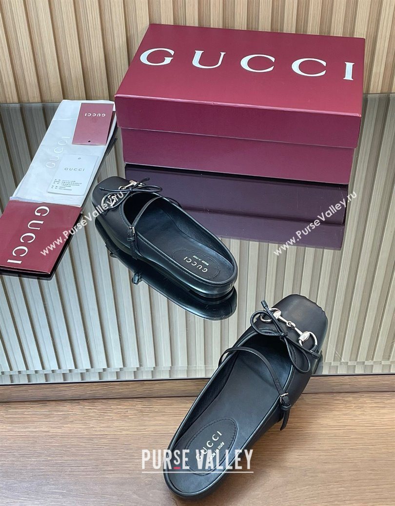 Gucci Horsebit Flat Mules in Leather Black 2025 850317 (MD-251021063)