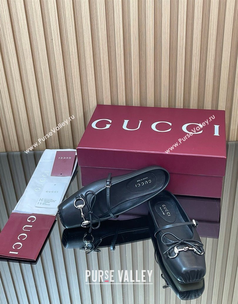 Gucci Horsebit Flat Mules in Leather Black 2025 850317 (MD-251021063)