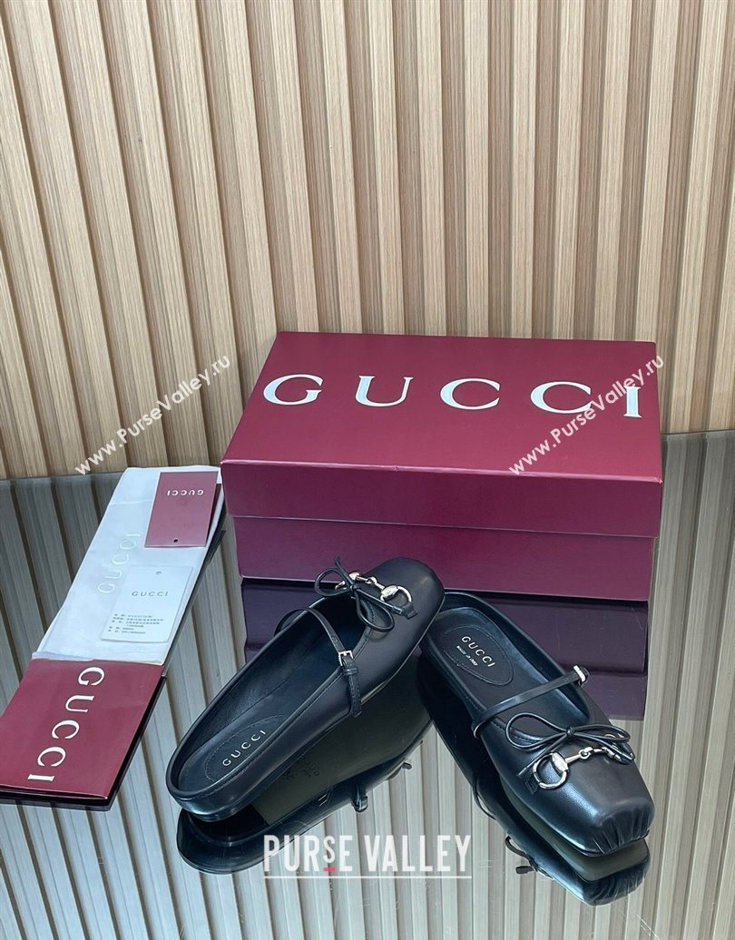 Gucci Horsebit Flat Mules in Leather Black 2025 850317 (MD-251021063)