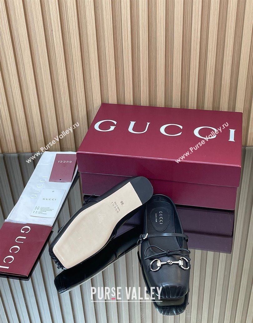 Gucci Horsebit Flat Mules in Leather Black 2025 850317 (MD-251021063)