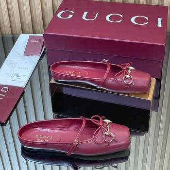 Gucci Horsebit Flat Mules in Leather Red 2025 850317 (MD-251021064)