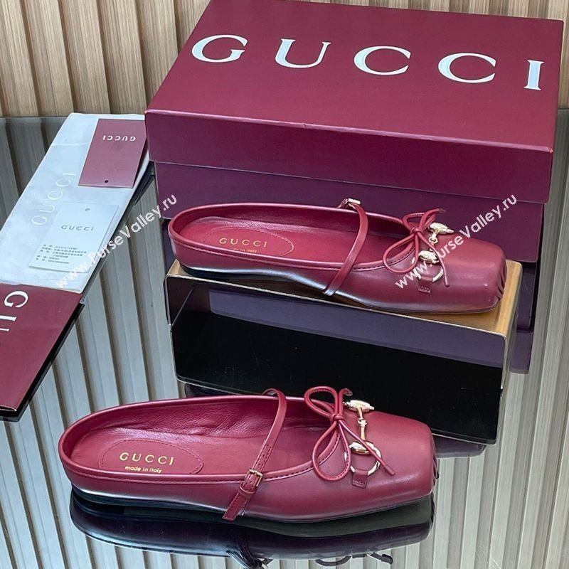 Gucci Horsebit Flat Mules in Leather Red 2025 850317 (MD-251021064)
