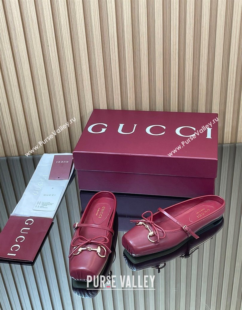 Gucci Horsebit Flat Mules in Leather Red 2025 850317 (MD-251021064)