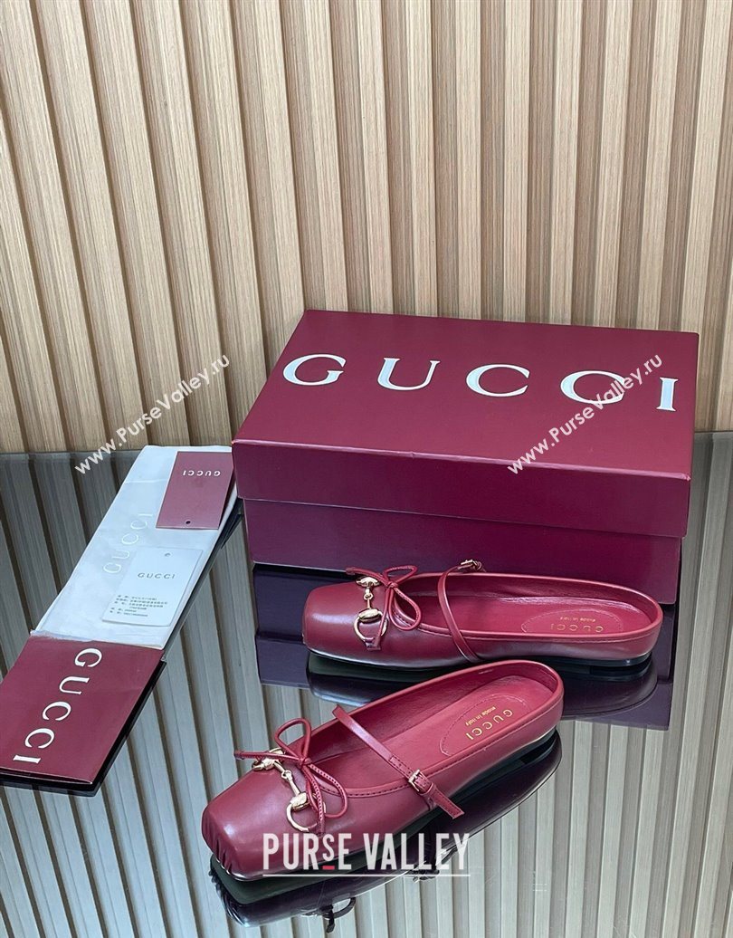 Gucci Horsebit Flat Mules in Leather Red 2025 850317 (MD-251021064)