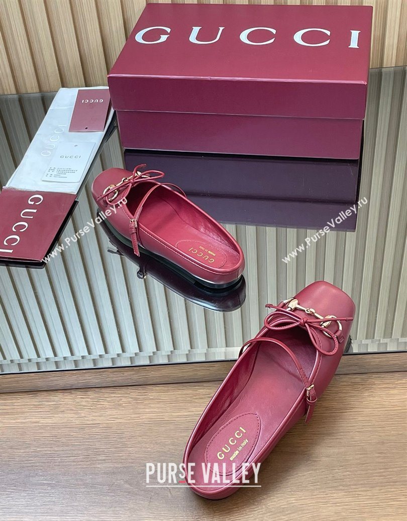 Gucci Horsebit Flat Mules in Leather Red 2025 850317 (MD-251021064)