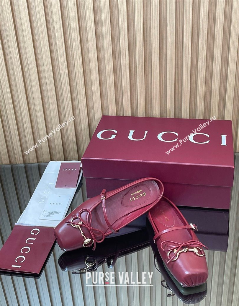 Gucci Horsebit Flat Mules in Leather Red 2025 850317 (MD-251021064)