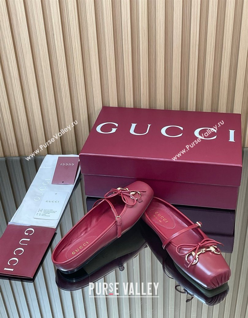 Gucci Horsebit Flat Mules in Leather Red 2025 850317 (MD-251021064)