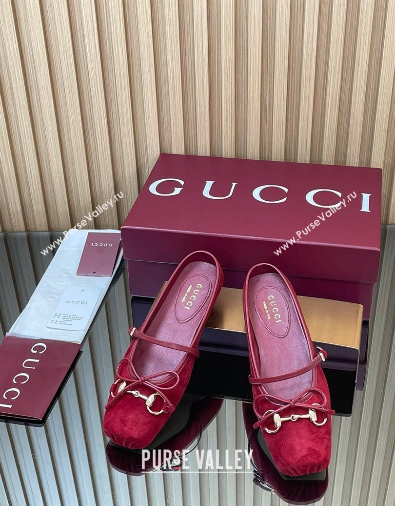 Gucci Horsebit Flat Mules in Suede Red 2025 850317 (MD-251021065)
