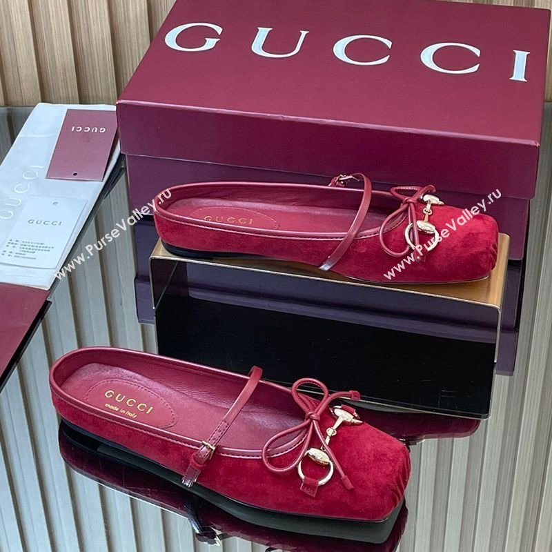 Gucci Horsebit Flat Mules in Suede Red 2025 850317 (MD-251021065)
