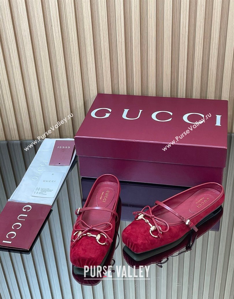 Gucci Horsebit Flat Mules in Suede Red 2025 850317 (MD-251021065)