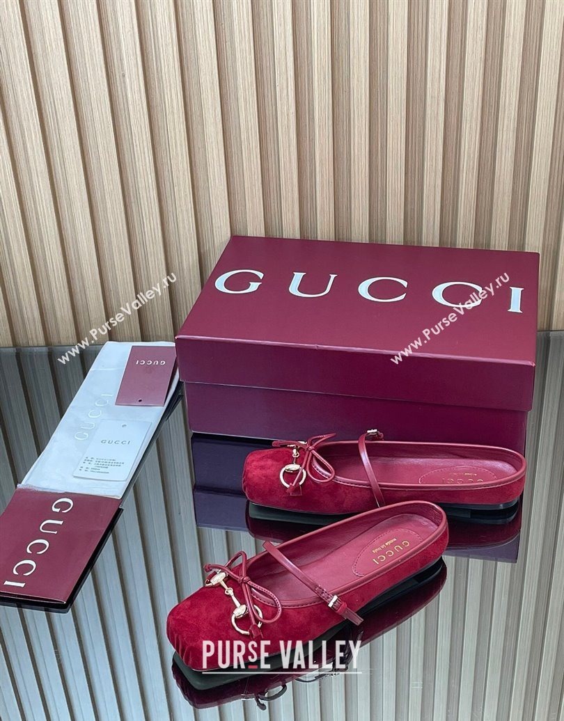 Gucci Horsebit Flat Mules in Suede Red 2025 850317 (MD-251021065)
