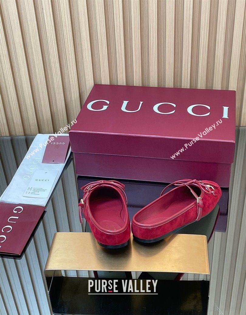 Gucci Horsebit Flat Mules in Suede Red 2025 850317 (MD-251021065)