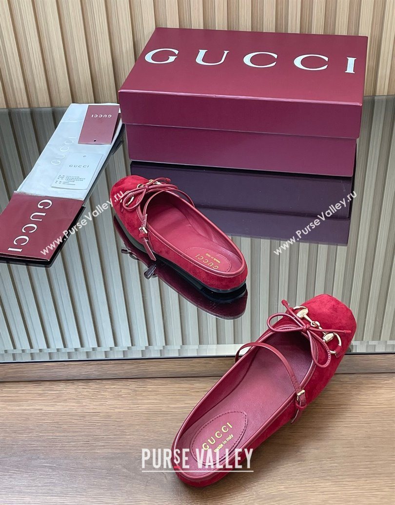 Gucci Horsebit Flat Mules in Suede Red 2025 850317 (MD-251021065)