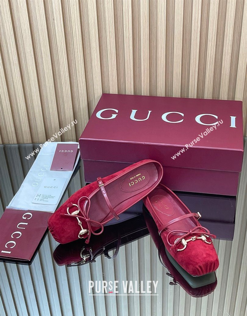 Gucci Horsebit Flat Mules in Suede Red 2025 850317 (MD-251021065)