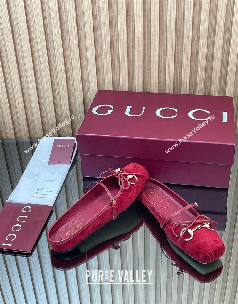 Gucci Horsebit Flat Mules in Suede Red 2025 850317 (MD-251021065)