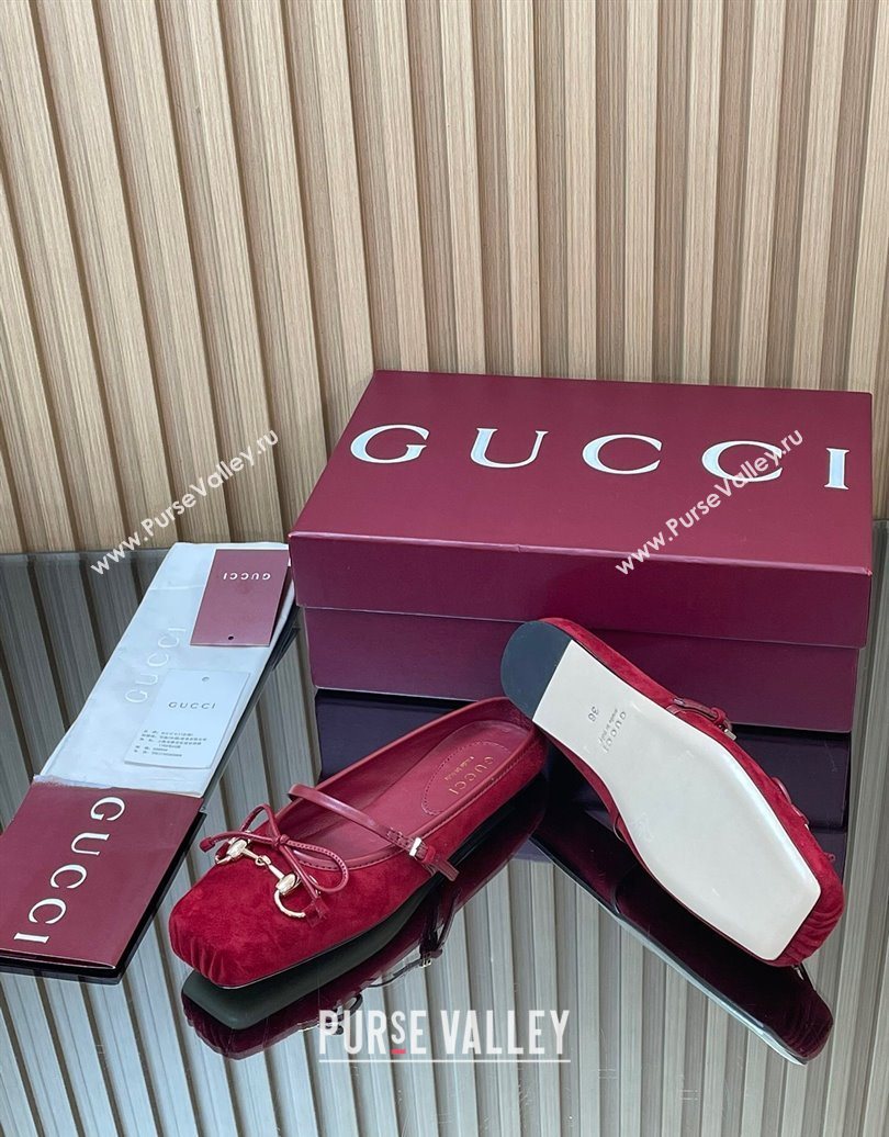 Gucci Horsebit Flat Mules in Suede Red 2025 850317 (MD-251021065)