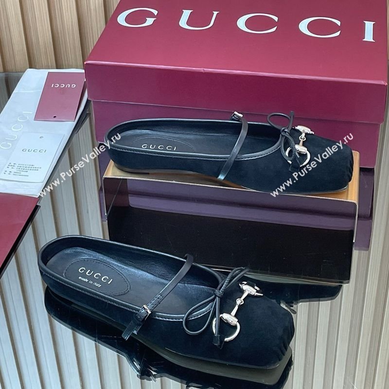 Gucci Horsebit Flat Mules in Suede Black 2025 850317 (MD-251021066)