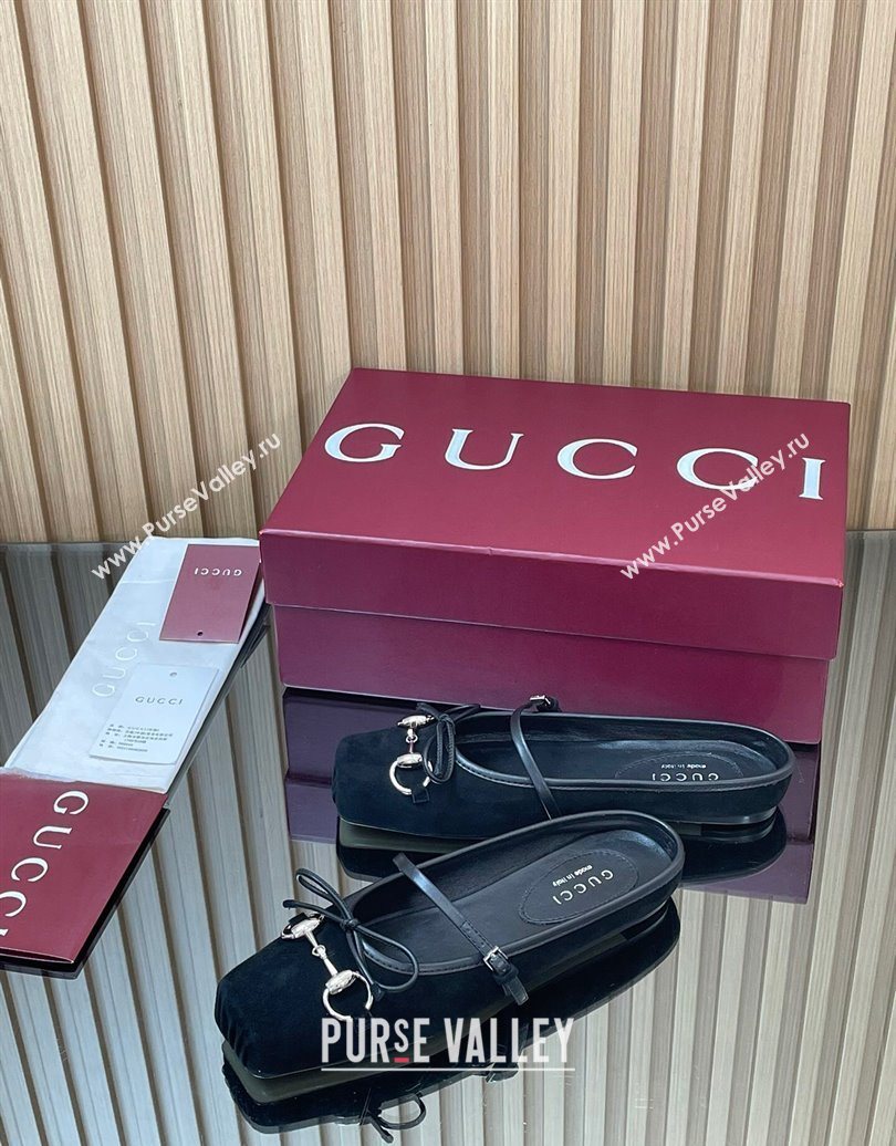 Gucci Horsebit Flat Mules in Suede Black 2025 850317 (MD-251021066)