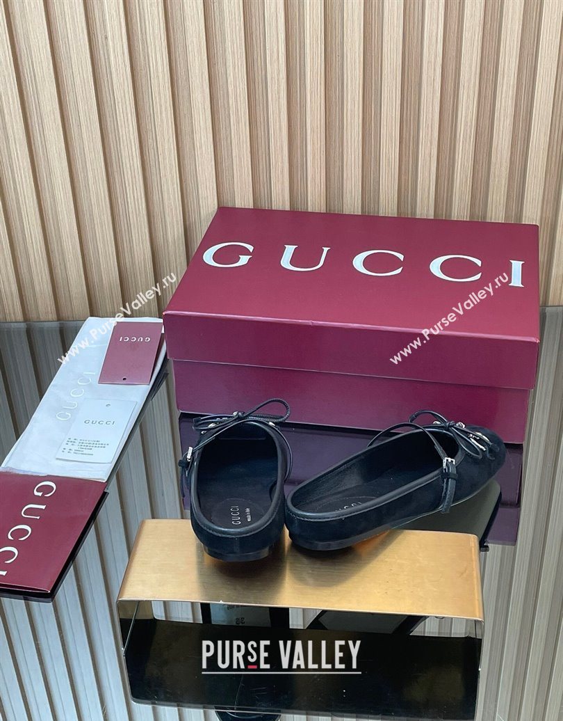 Gucci Horsebit Flat Mules in Suede Black 2025 850317 (MD-251021066)