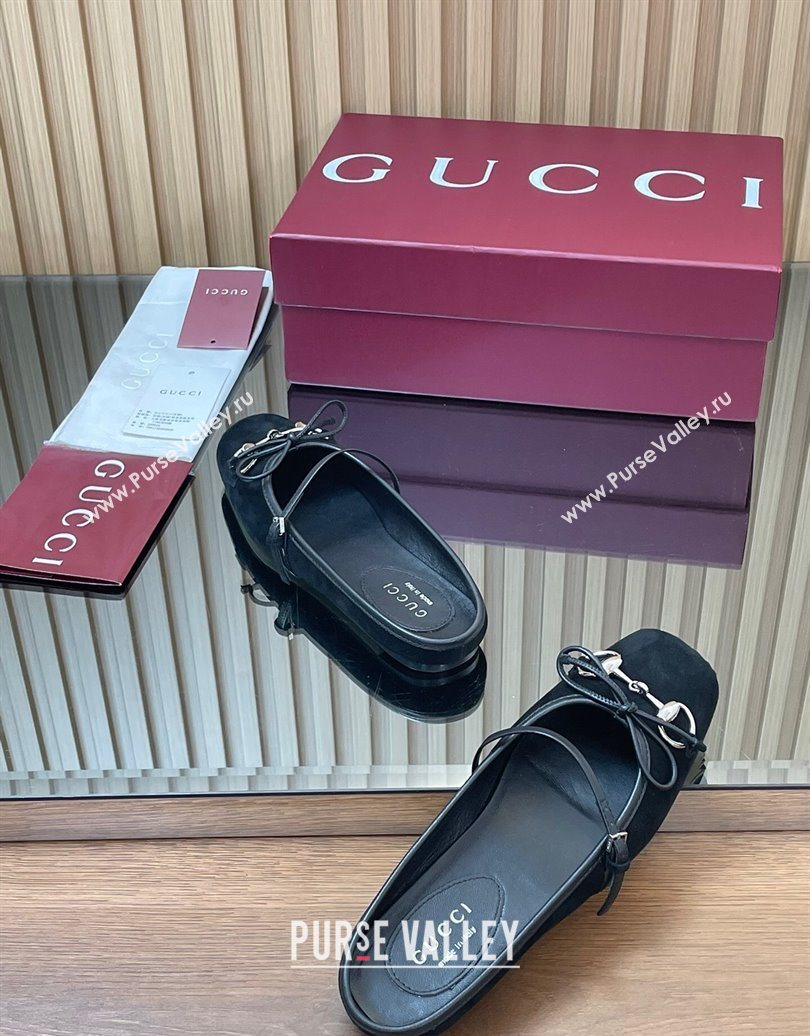 Gucci Horsebit Flat Mules in Suede Black 2025 850317 (MD-251021066)