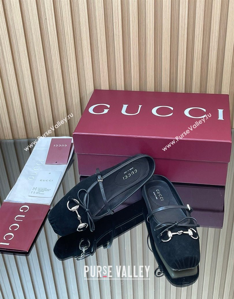 Gucci Horsebit Flat Mules in Suede Black 2025 850317 (MD-251021066)