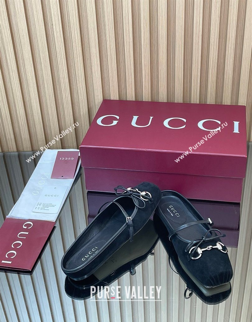 Gucci Horsebit Flat Mules in Suede Black 2025 850317 (MD-251021066)