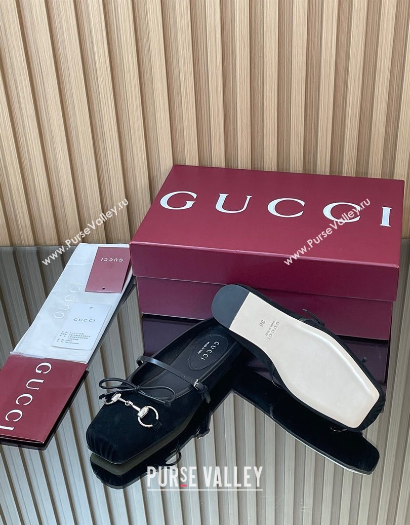 Gucci Horsebit Flat Mules in Suede Black 2025 850317 (MD-251021066)
