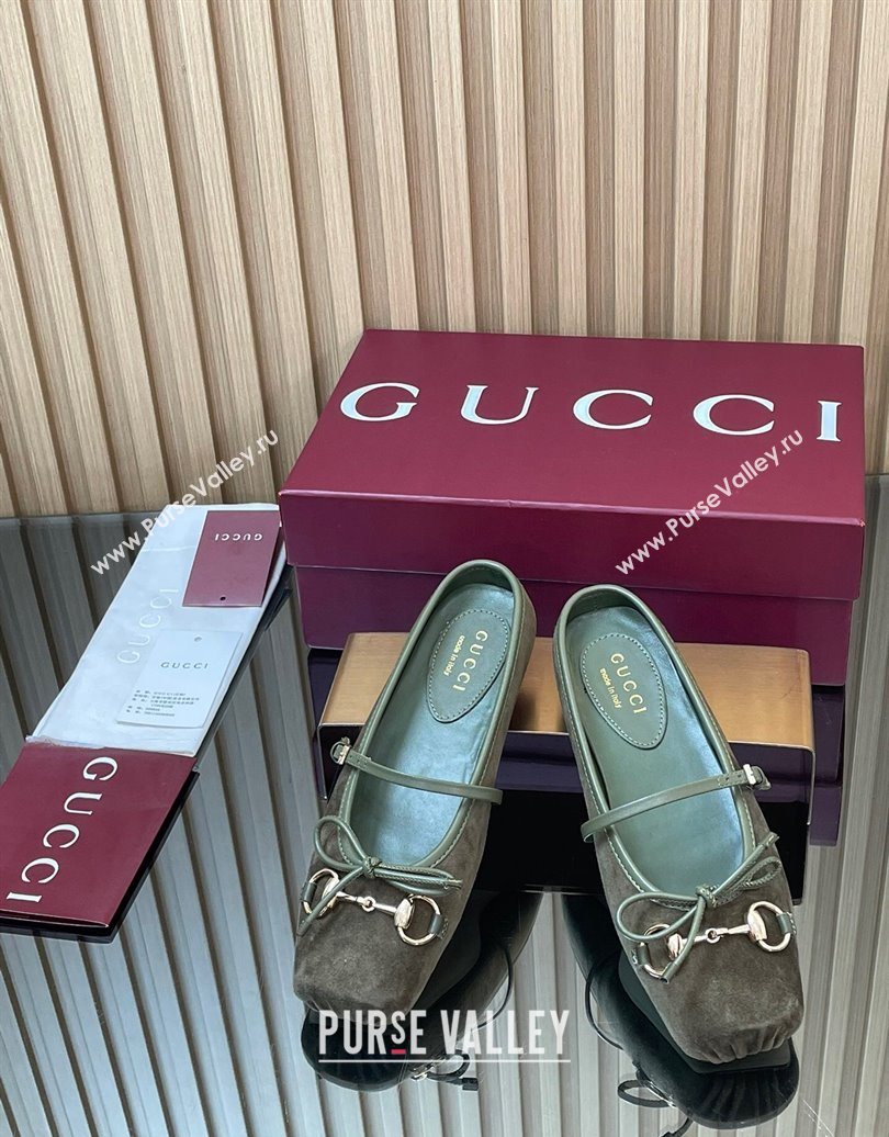 Gucci Horsebit Flat Mules in Suede Green 2025 850317 (MD-251021067)