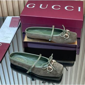 Gucci Horsebit Flat Mules in Suede Green 2025 850317 (MD-251021067)