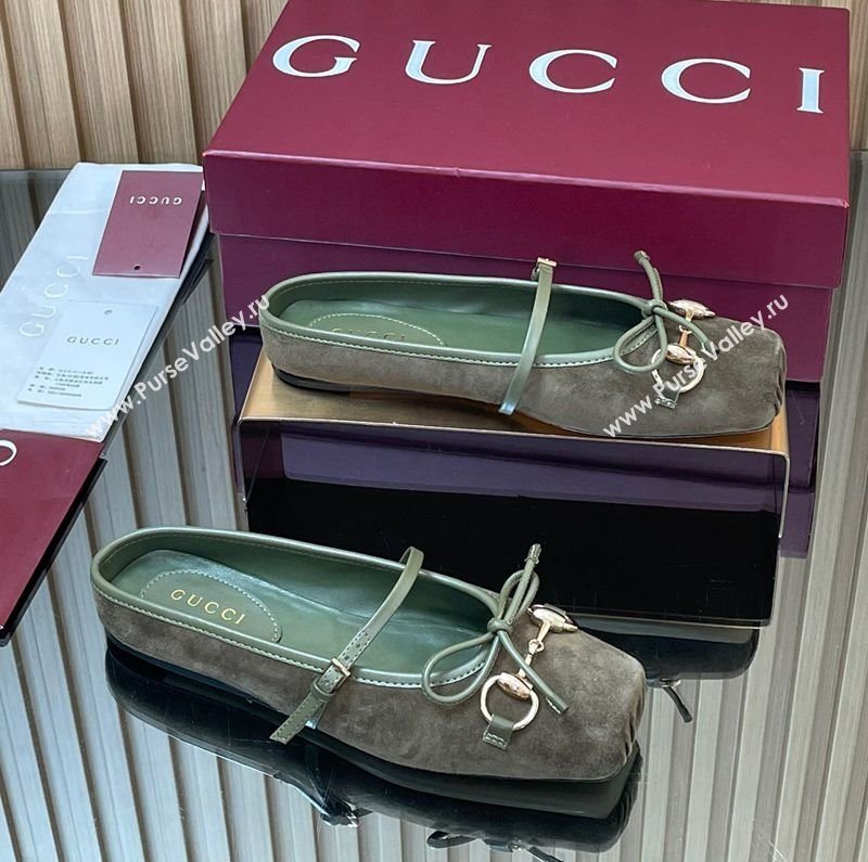 Gucci Horsebit Flat Mules in Suede Green 2025 850317 (MD-251021067)