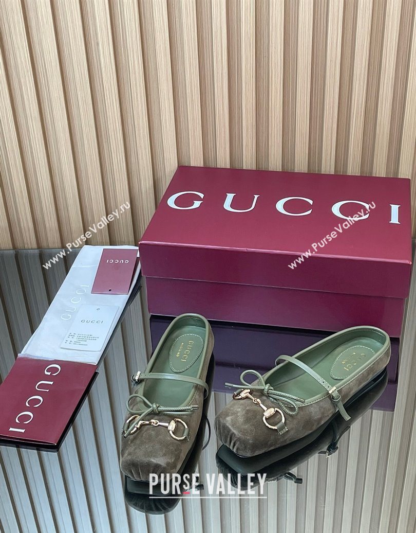 Gucci Horsebit Flat Mules in Suede Green 2025 850317 (MD-251021067)
