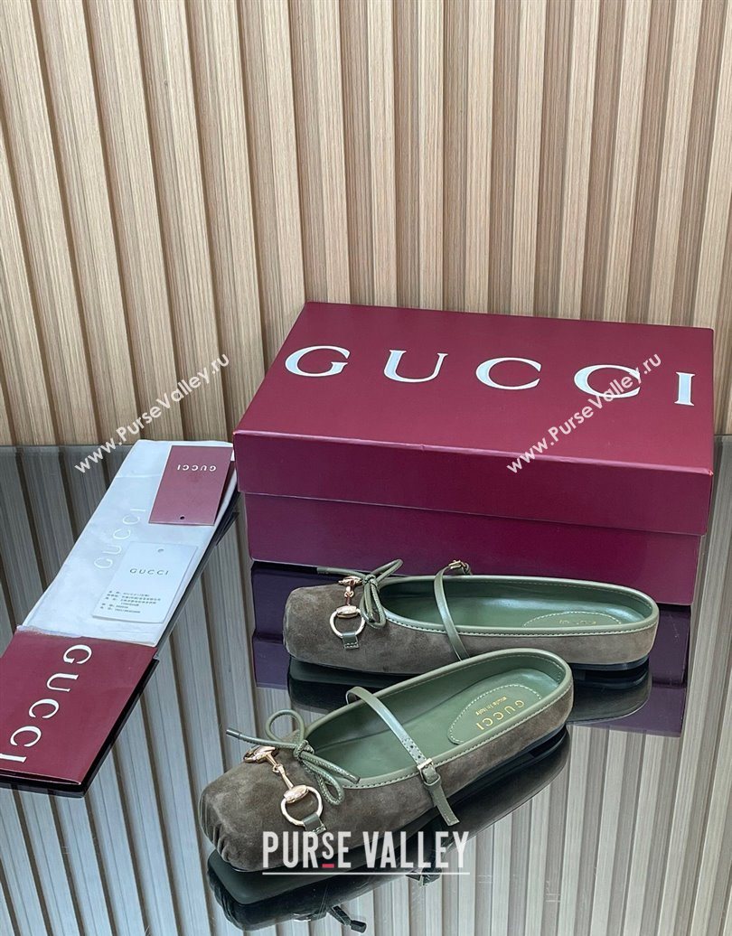 Gucci Horsebit Flat Mules in Suede Green 2025 850317 (MD-251021067)