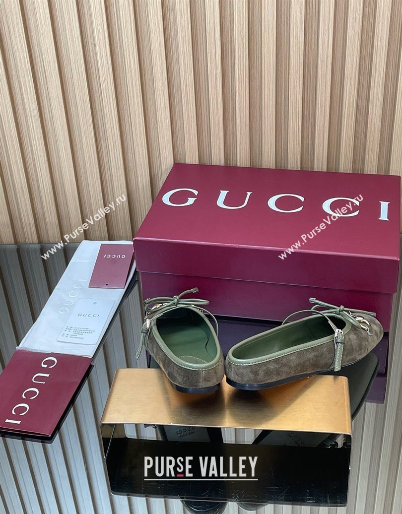 Gucci Horsebit Flat Mules in Suede Green 2025 850317 (MD-251021067)